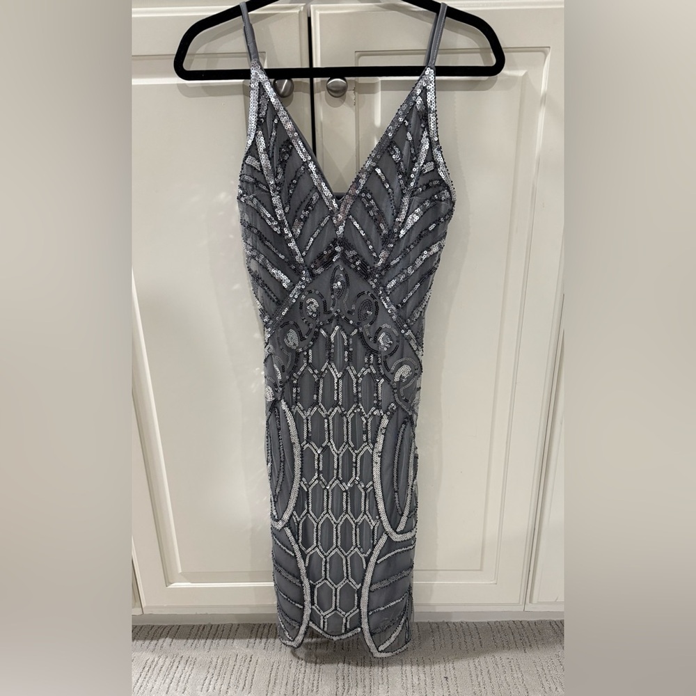 Elegant Silver Sequin Mini Dress